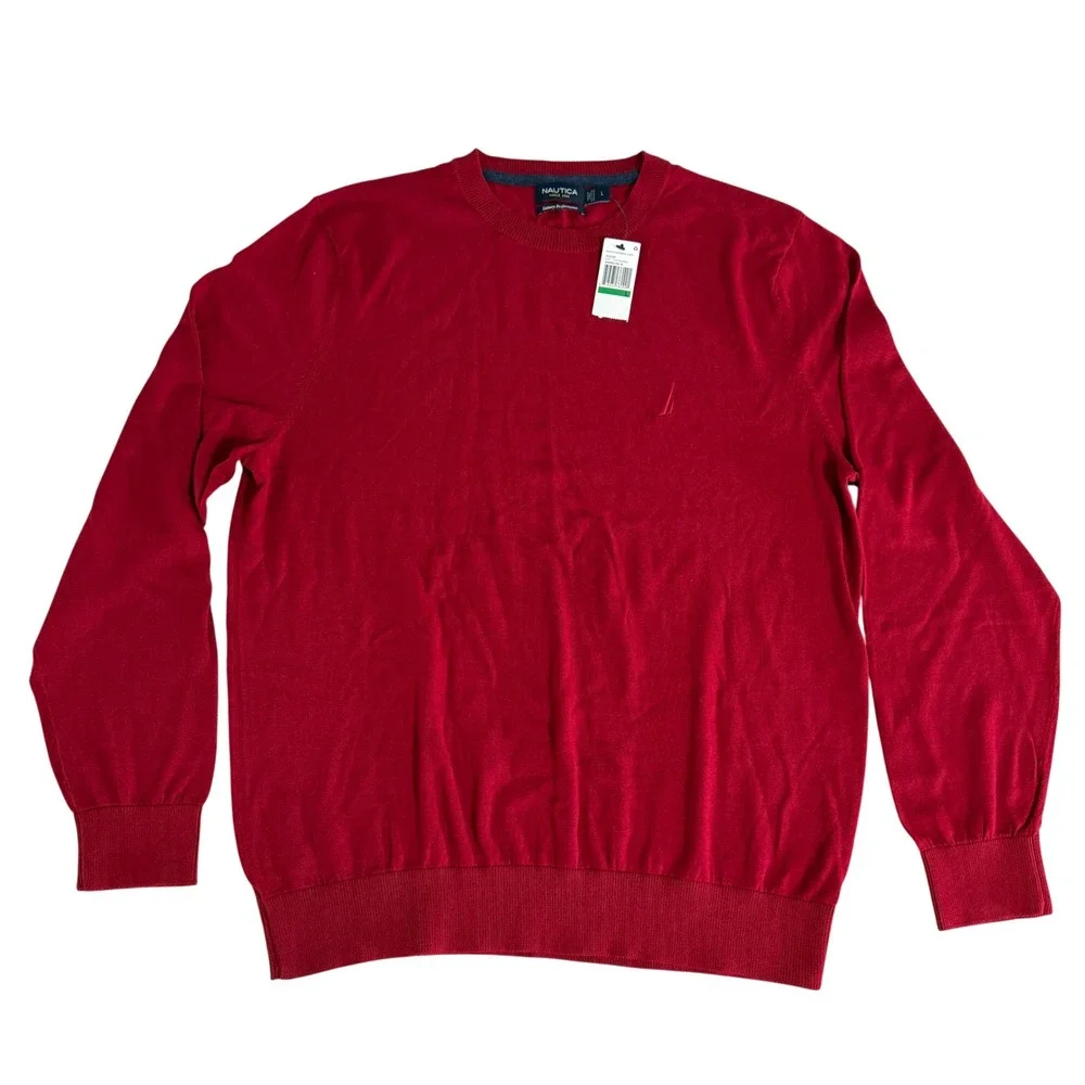Nautica Men's Red Crew Neck Long Sleeve Sweater Luxury Performance Size L